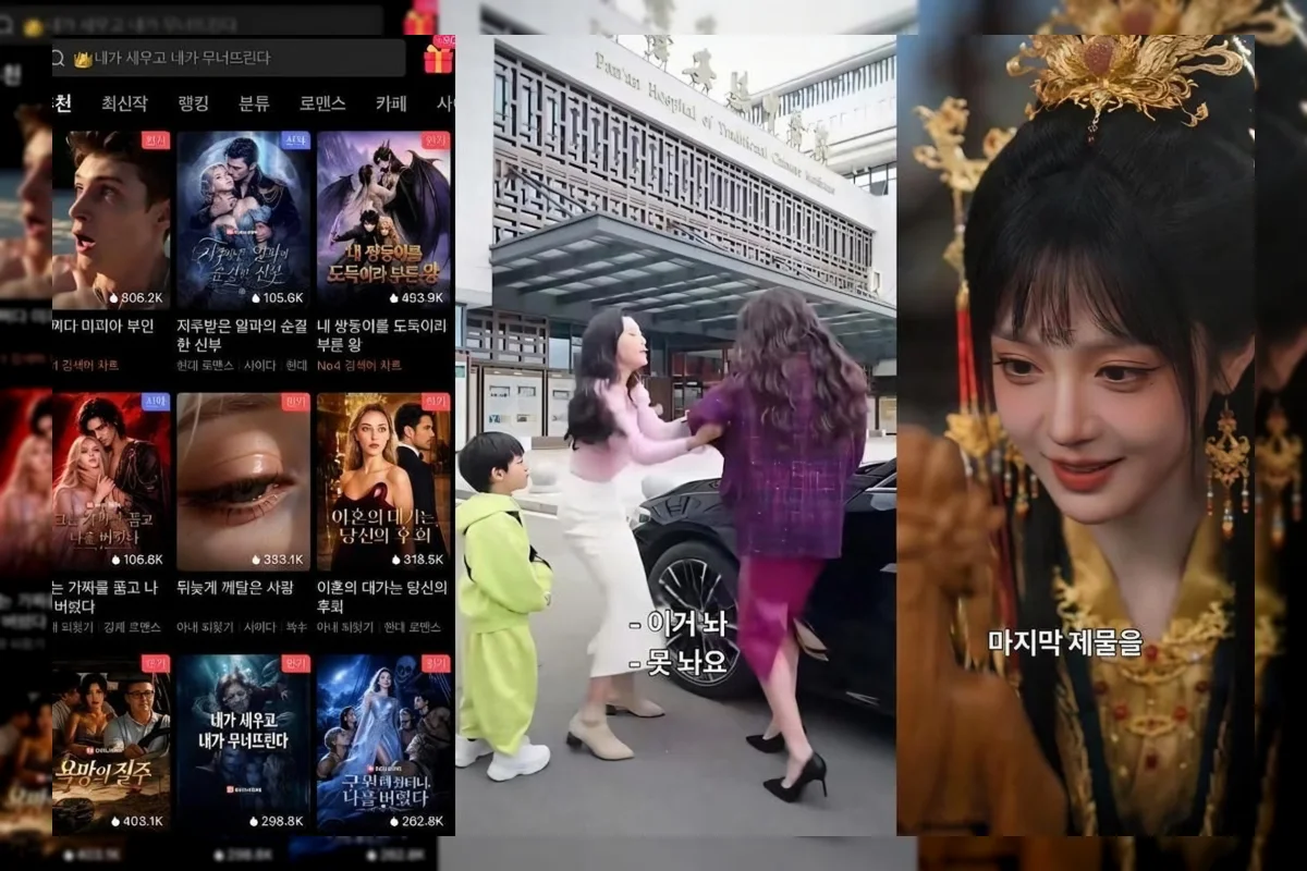Ilustrasi menonton serial pendek vertikal di aplikasi microdrama China