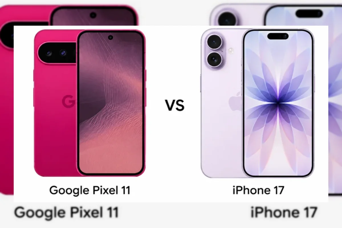 Ilustrasi perbandingan Google Pixel 11 dan iPhone 17