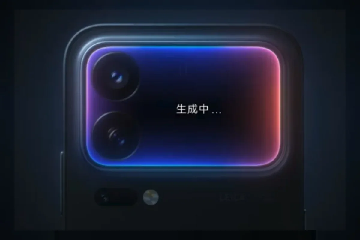 Teaser Xiaomi 18 Pro series dengan layar belakang bertuliskan Generating