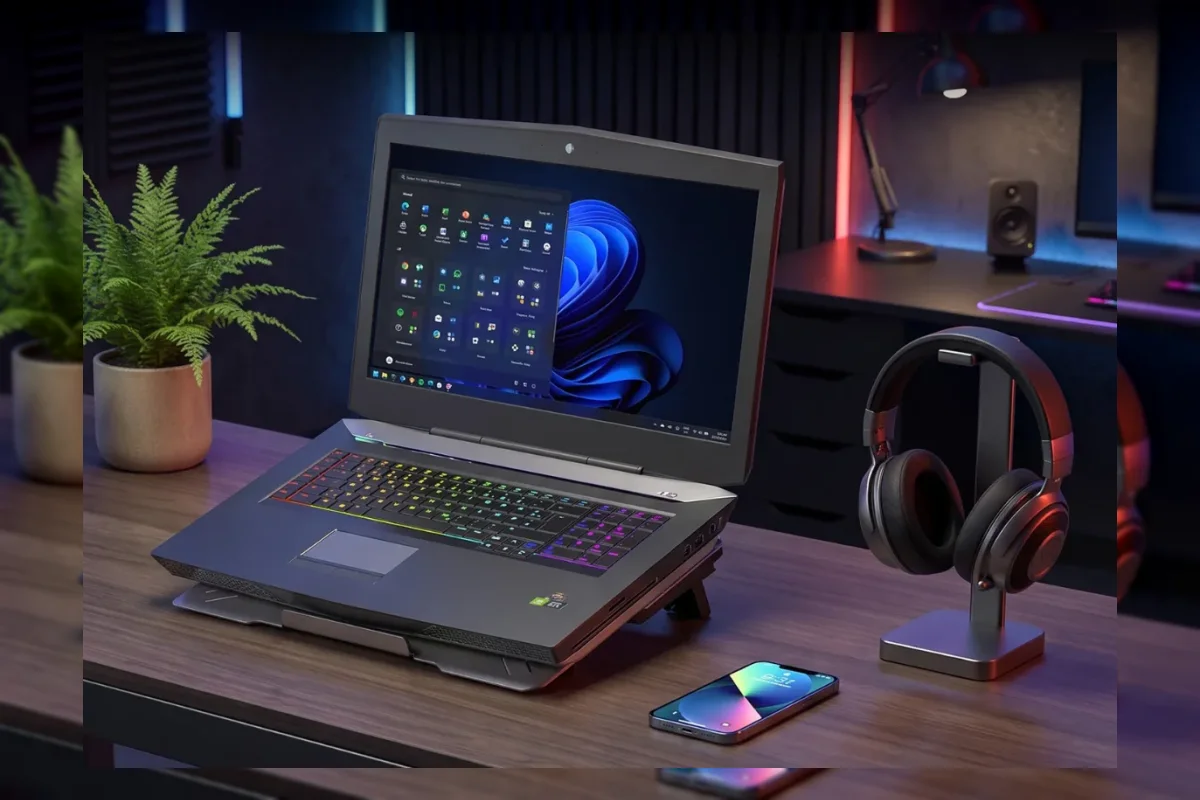 Pendingin laptop Portronics AeroDock Ultra dengan tiga kipas dan lampu RGB