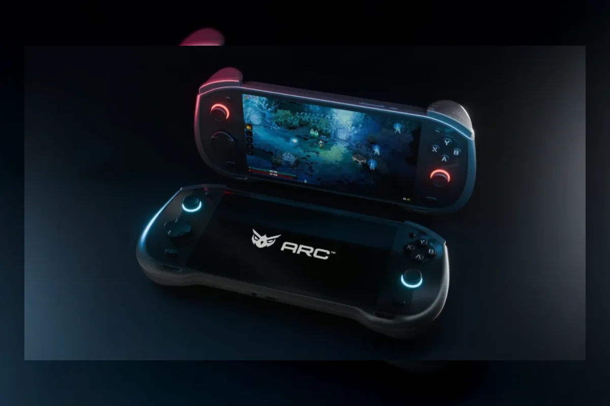 Ilustrasi handheld gaming Android ARC X1 dengan layar 7 inci dan kontrol genggam