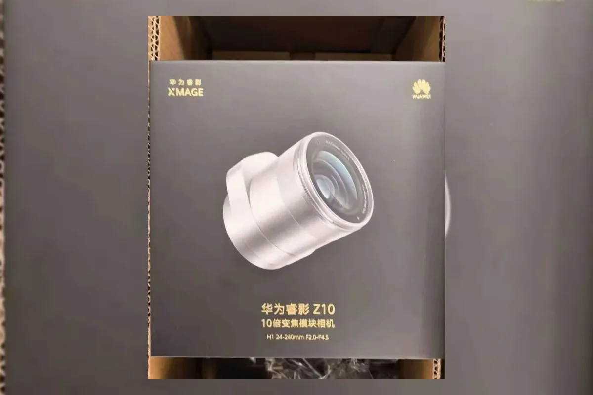 Ilustrasi modul telephoto eksternal Huawei Ruiying Z10 dengan sensor 1 inci dan zoom optik 10x untuk Mate 90 Pro Max Collector's Edition