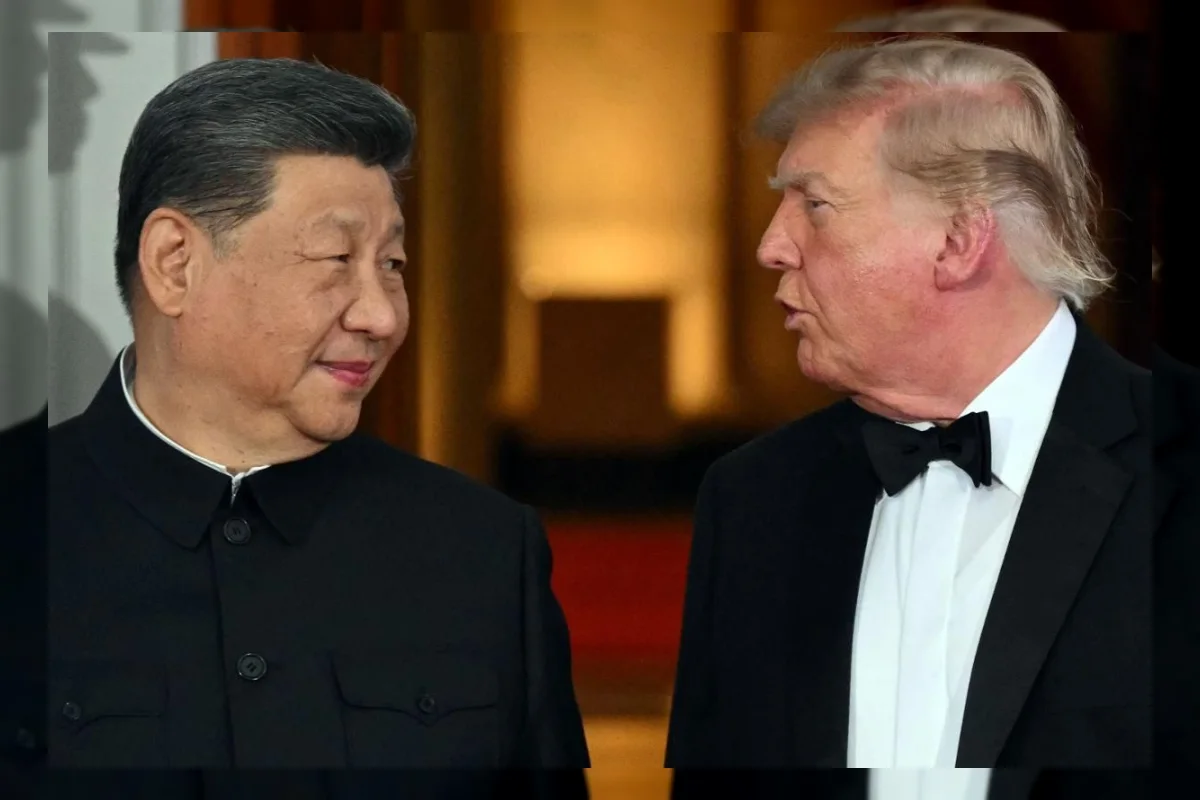 Presiden China Xi Jinping dan Presiden AS Donald Trump dalam kunjungan kenegaraan di Washington