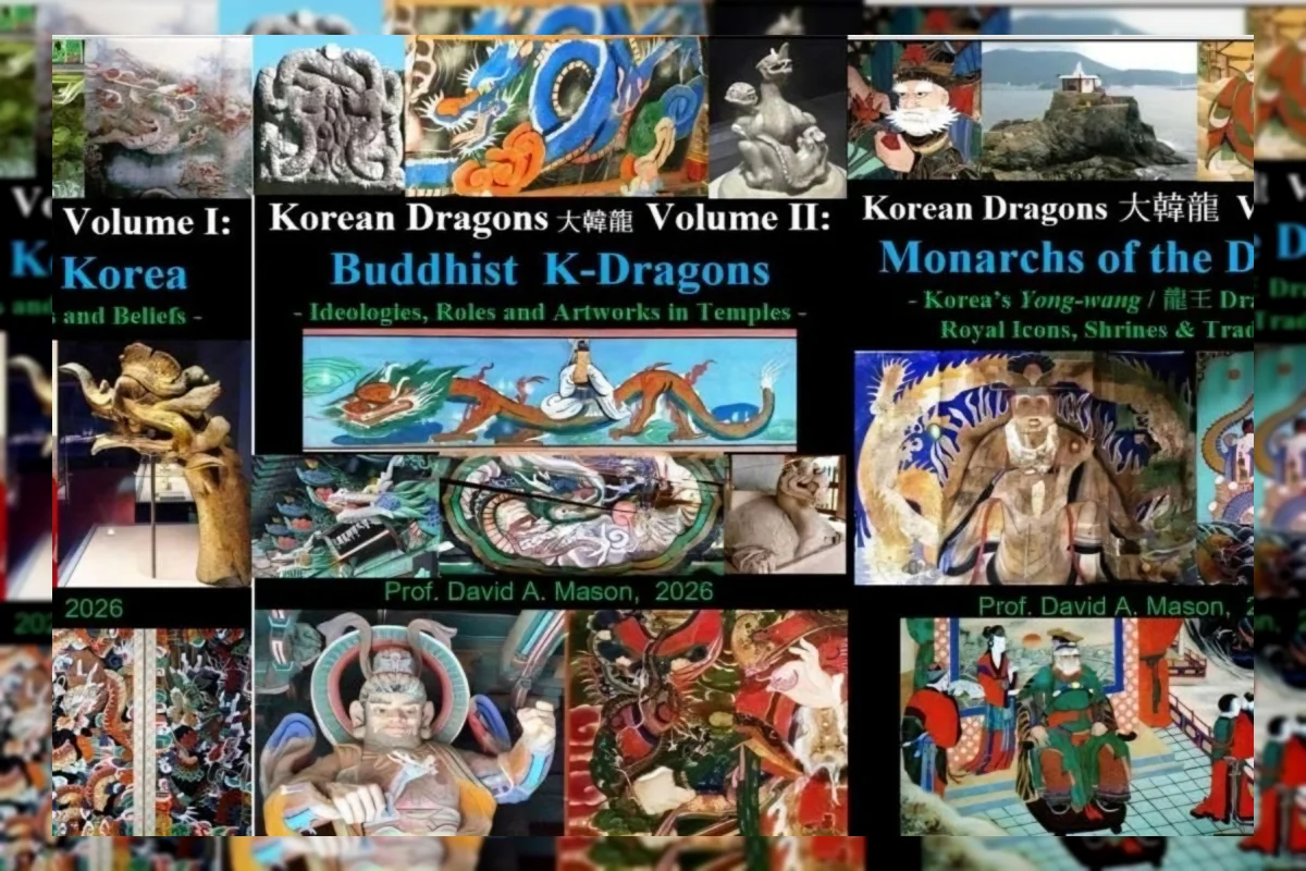 Patung naga Korea di kuil dengan detail artistik
