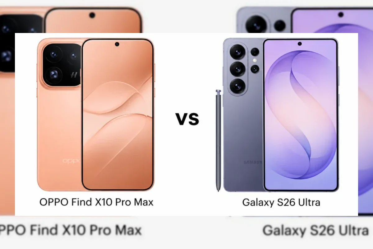 Ilustrasi perbandingan OPPO Find X10 Pro Max dan Samsung Galaxy S26 Ultra