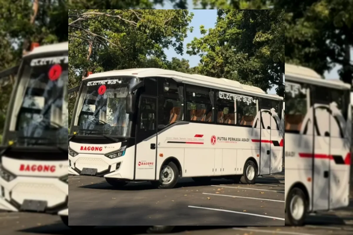 Bus listrik Arjuno yang dipamerkan VKTR untuk operasional pertambangan