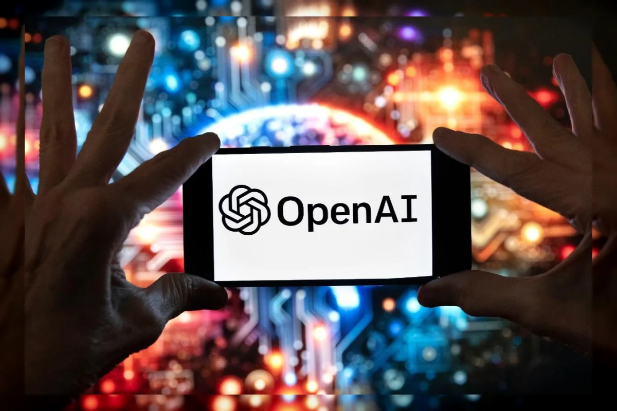 Ilustrasi logo dan kantor OpenAI terkait pembatalan rilis model AI