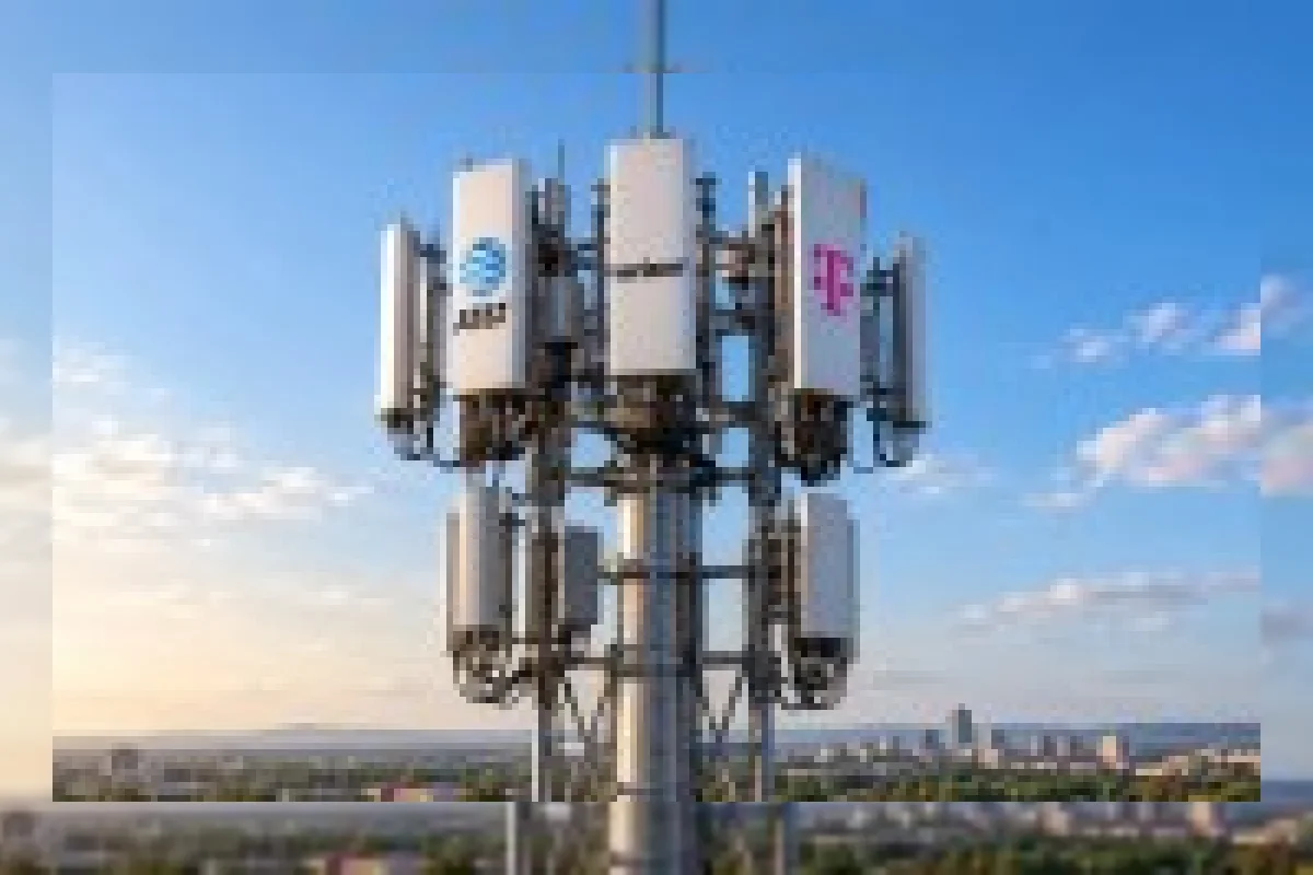 Ilustrasi menara telekomunikasi dan satelit