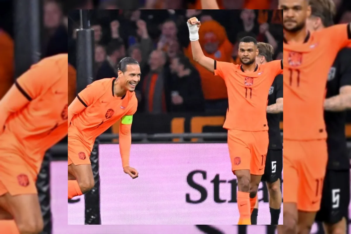 Pemain Belanda merayakan gol ke gawang Serbia dalam laga UEFA Nations League 2026
