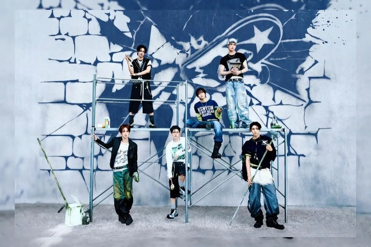 Grup K-pop KickFlip saat comeback dengan mini-album KICK OFF THE WALL Pt. 1