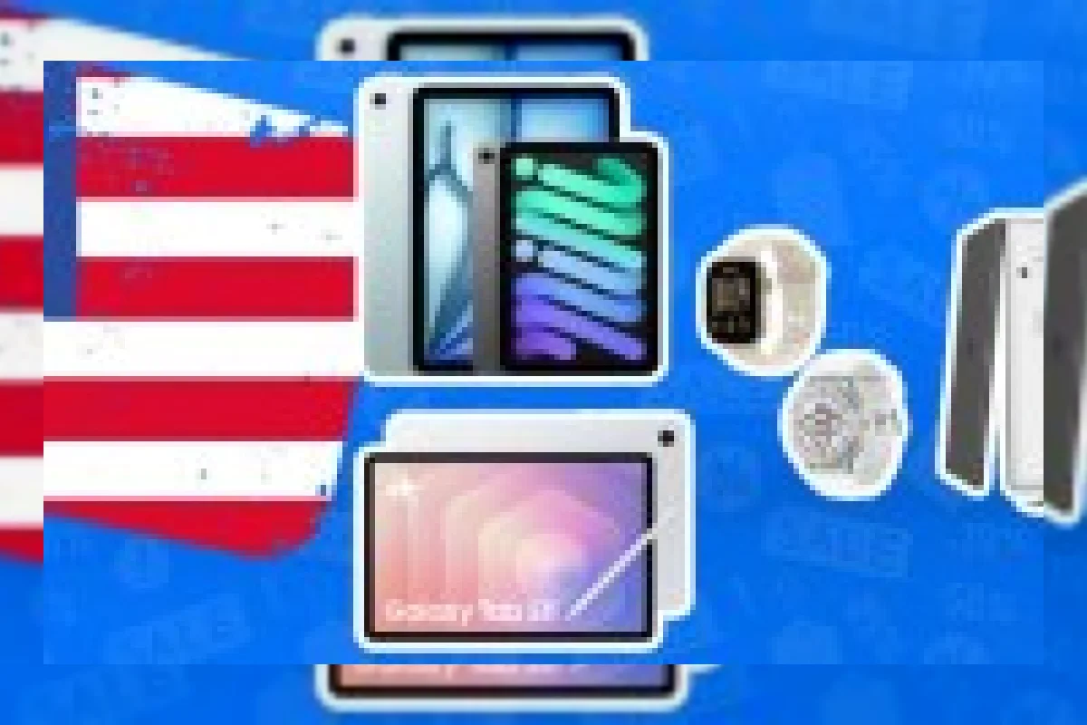 Ilustrasi tablet dan smartwatch dengan label diskon Amazon Prime Big Deal Days