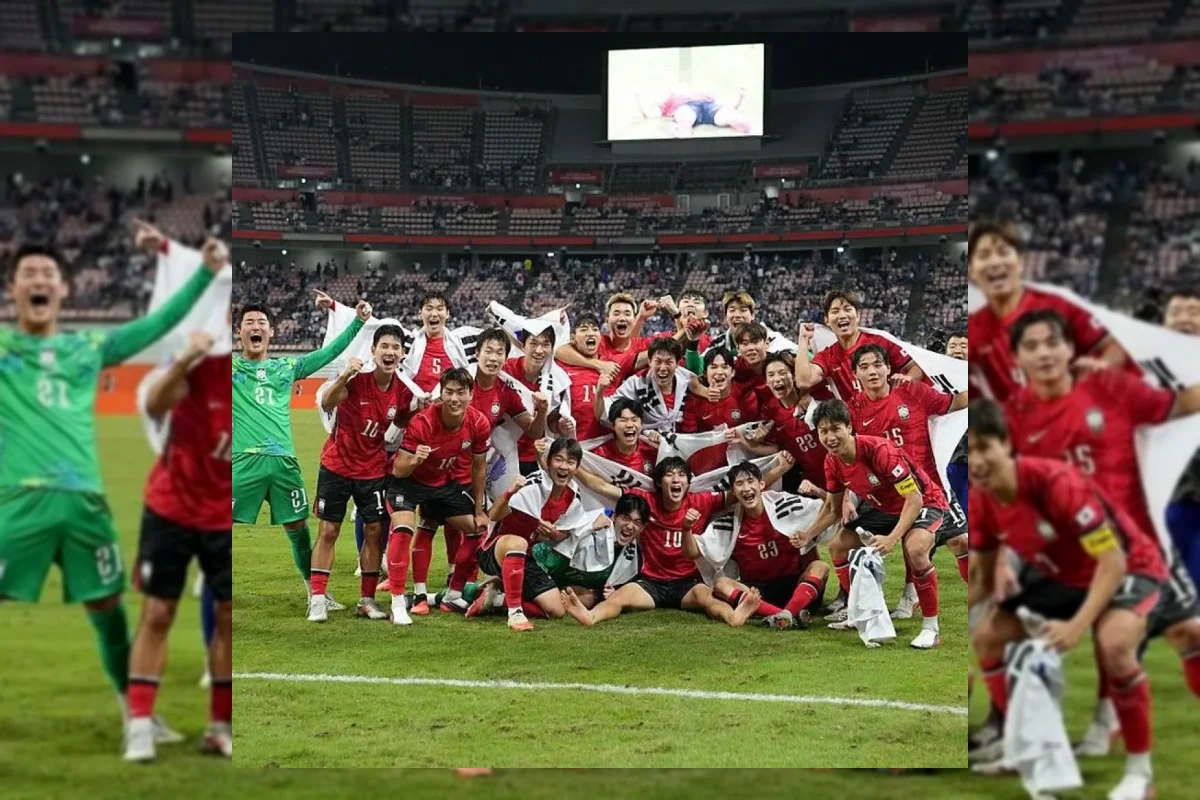 Tim Korea Selatan U-23 merayakan medali emas Asian Games 2026