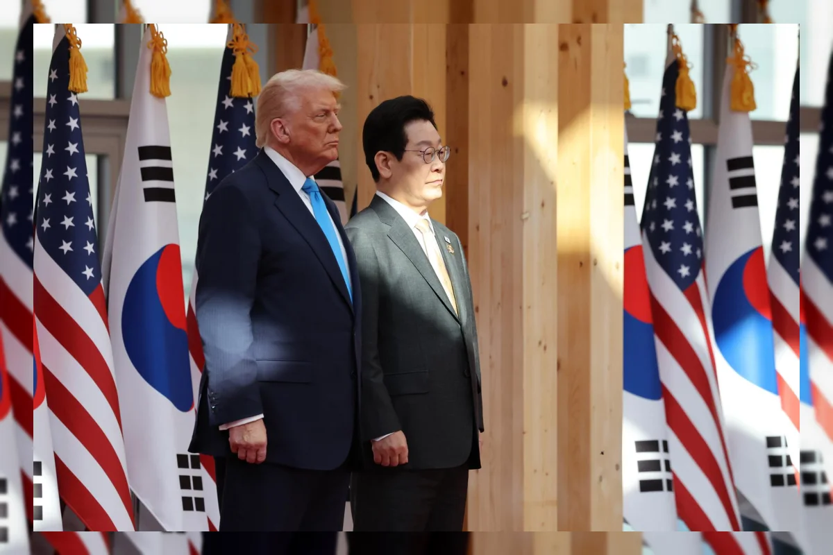 Ilustrasi kapal selam nuklir Korea Selatan dan bendera Amerika Serikat