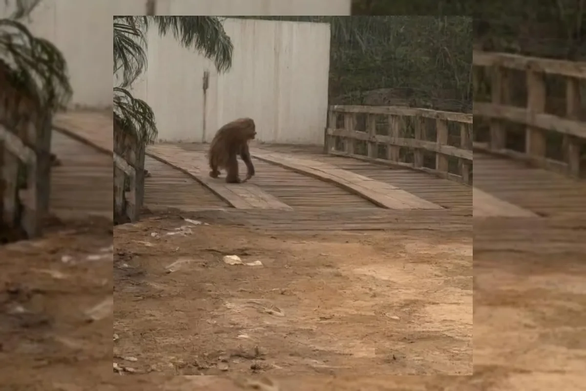 Orang utan mencari makan di tepi Jalan Pangkalan Bun-Kotawaringin Lama, Kotawaringin Barat