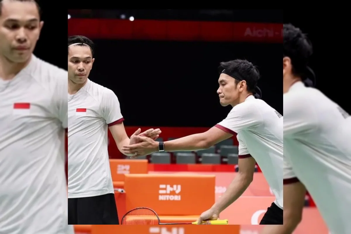 Pasangan ganda putra Indonesia Fajar Alfian dan Muhammad Shohibul Fikri bertanding di Denmark Open 2026
