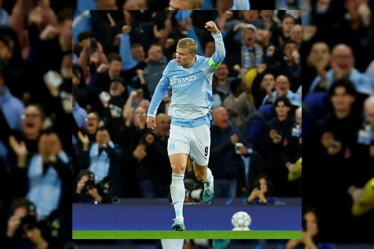 Erling Haaland merayakan gol untuk Manchester City di Liga Champions