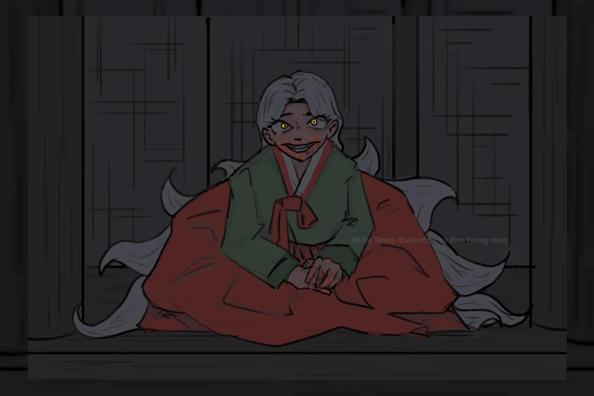 Ilustrasi makhluk horor dalam cerita rakyat Korea seperti gumiho dan dokkaebi