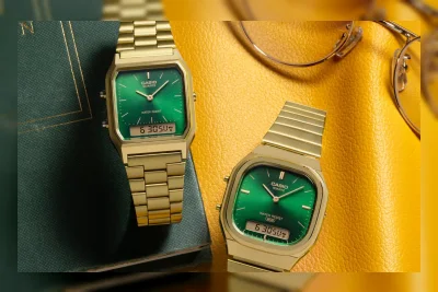 Casio Rilis Dua Jam Vintage Terjangkau dengan Dial Hijau Sunray dan Gelang Emas